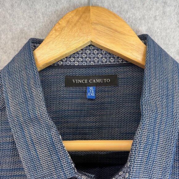 Vince Camuto Blue Textured Short‎ Sleeve Button-Up Shirt Collared Mens Size XL - Picture 3 of 13
